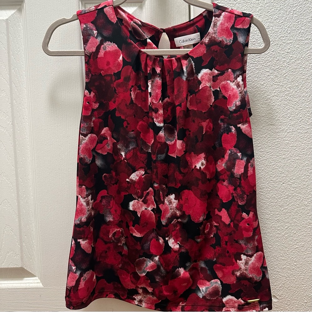 Calvin Klein Red Floral Sleeveless Blouse